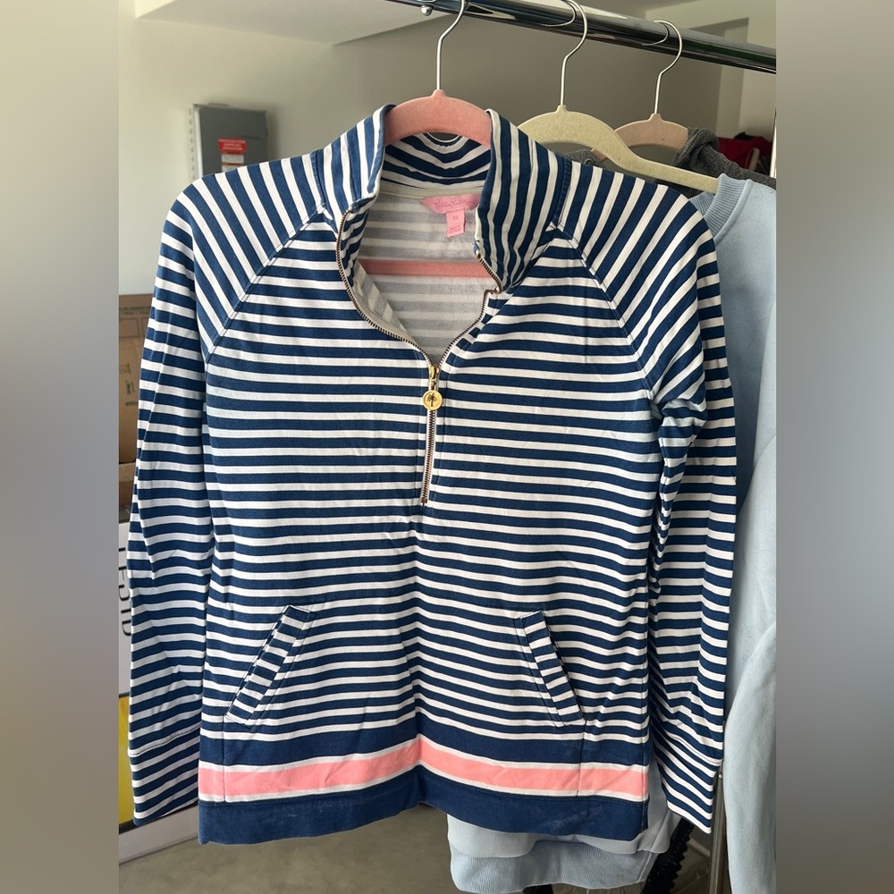 Lilly Pulitzer Navy and White Striped Women's half zip